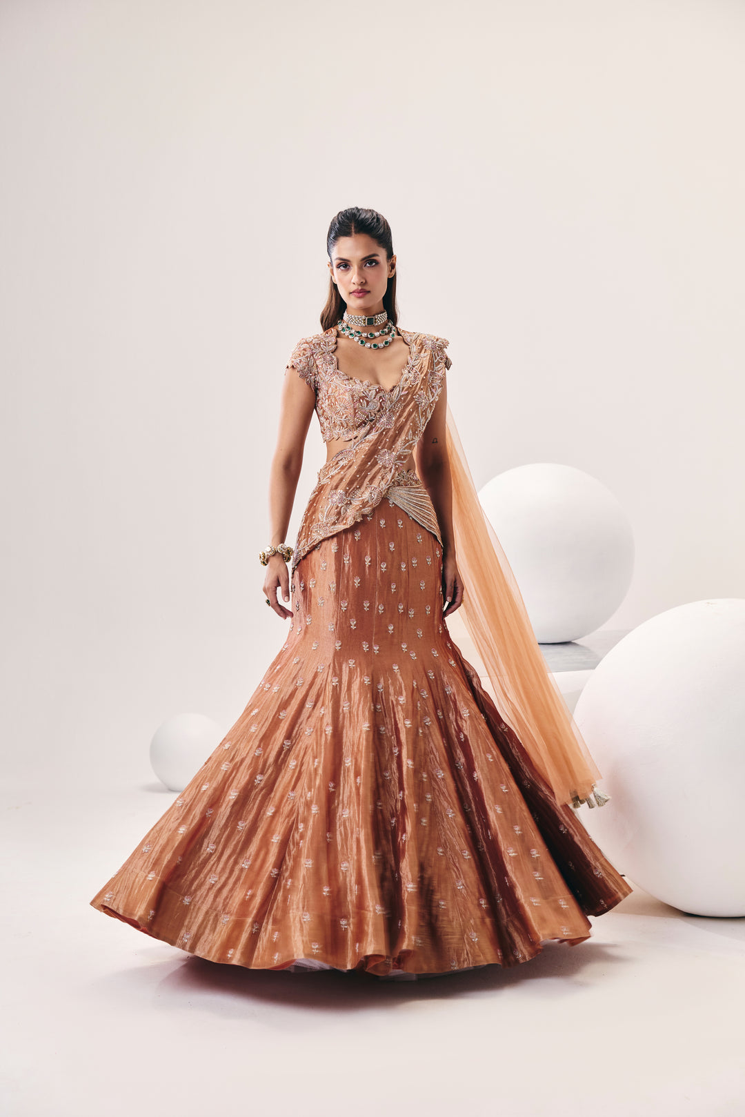 Tarini Rose Gold Fish Cut Lehenga Set