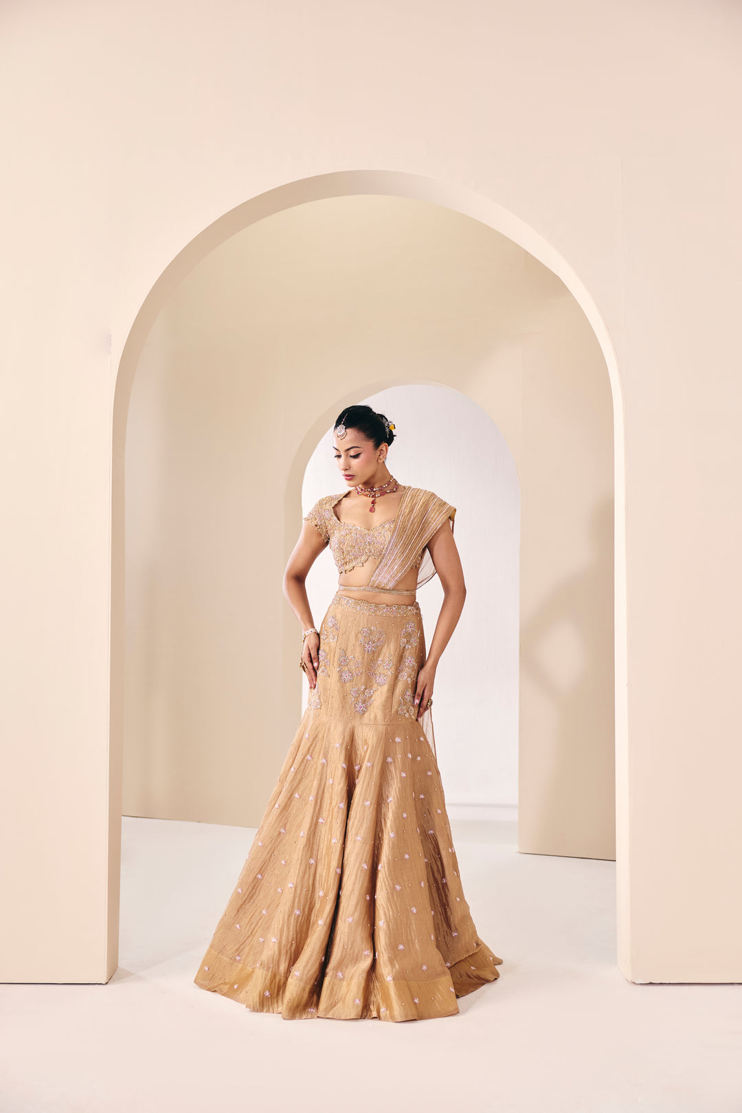 Tarini Champain Fish Cut Lehenga Set