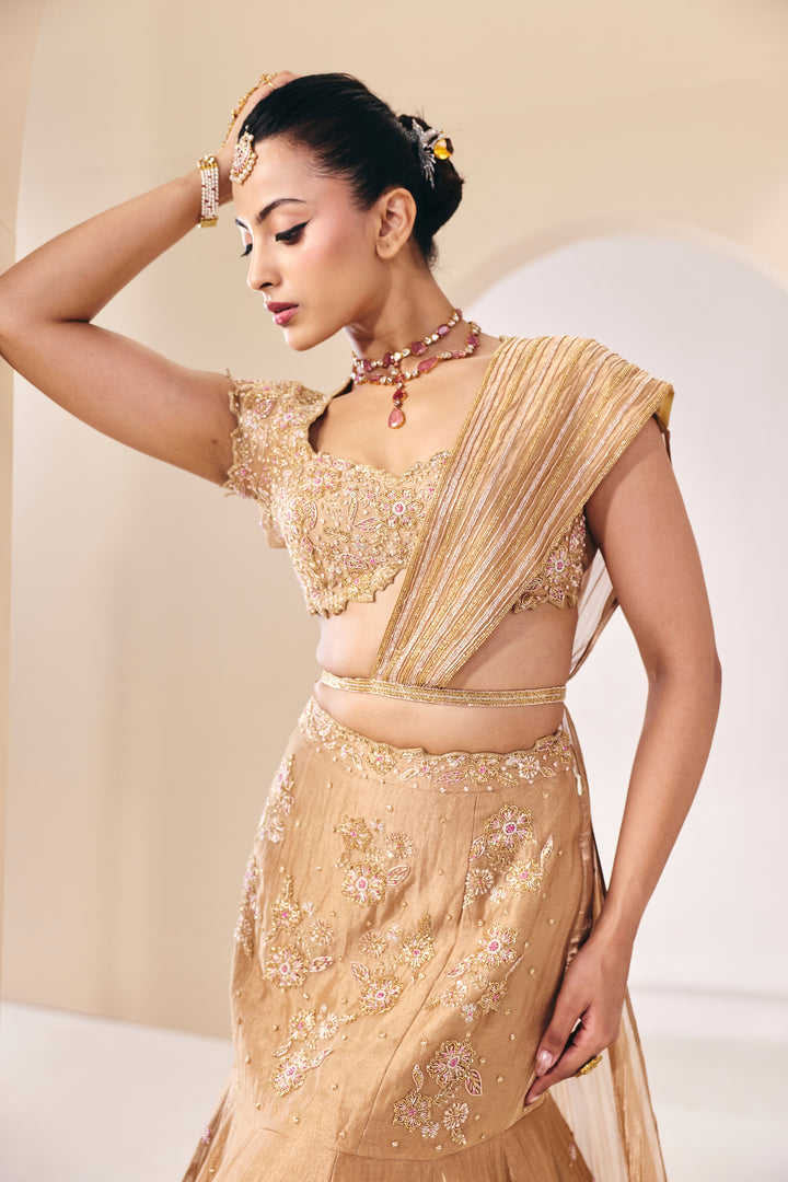 Tarini Champain Fish Cut Lehenga Set