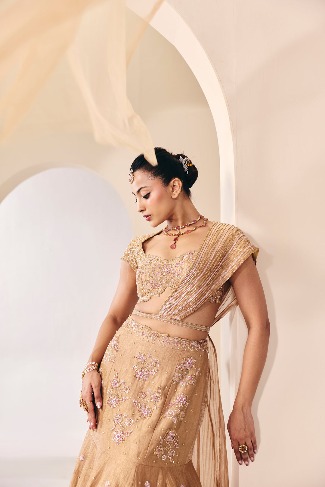 Tarini Champain Fish Cut Lehenga Set