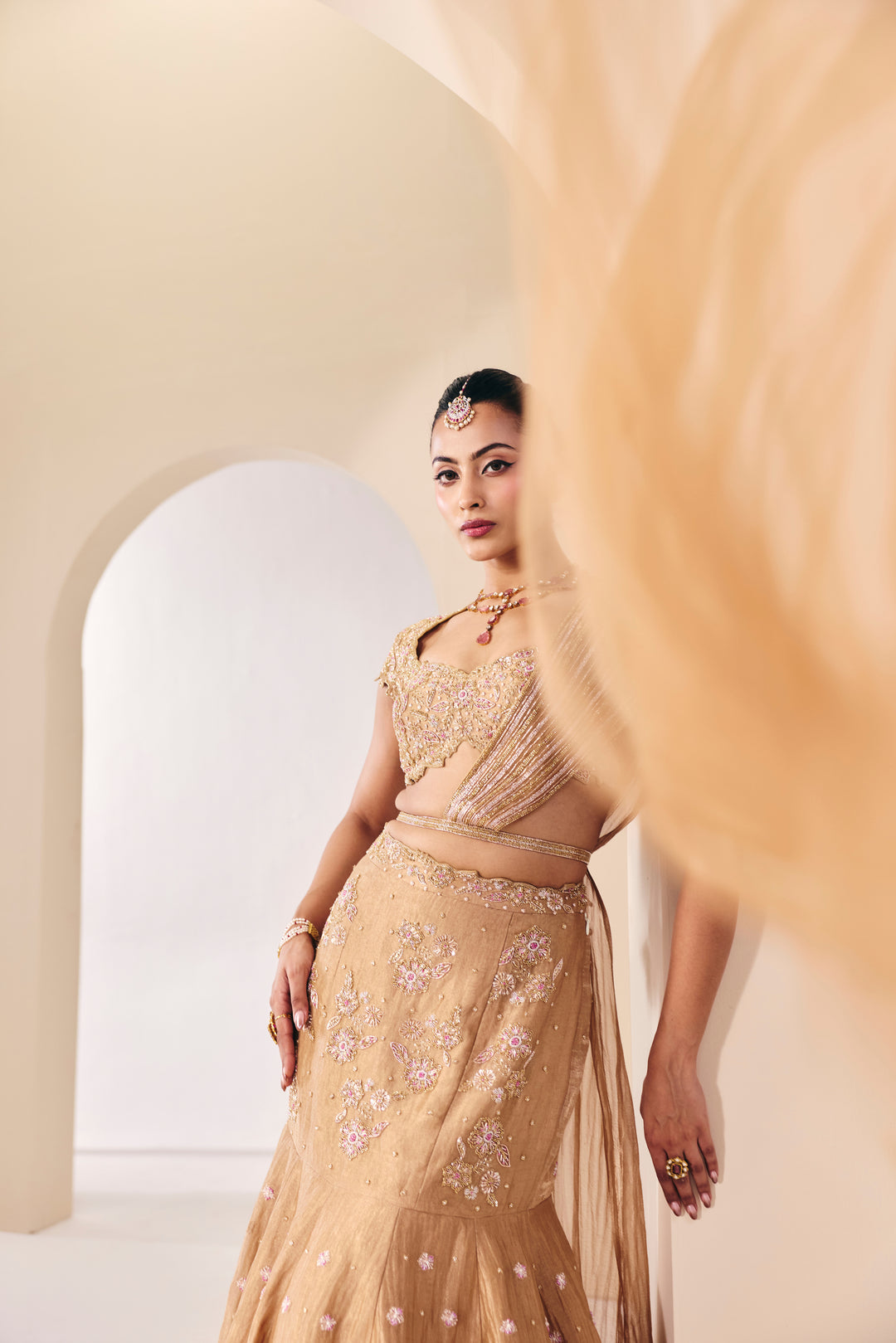 Tarini Champain Fish Cut Lehenga Set