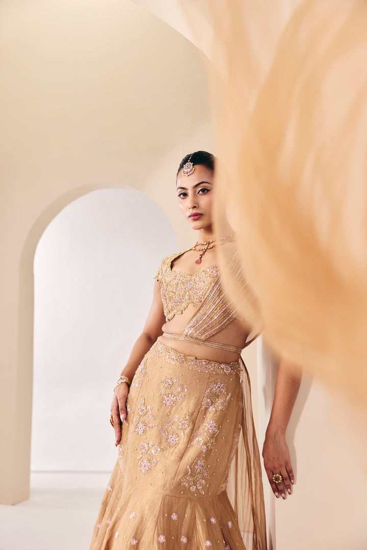 Tarini Champain Fish Cut Lehenga Set