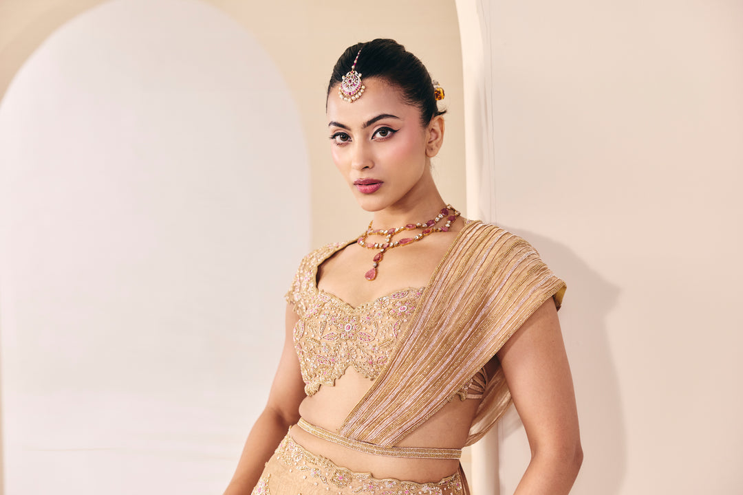 Tarini Champain Fish Cut Lehenga Set