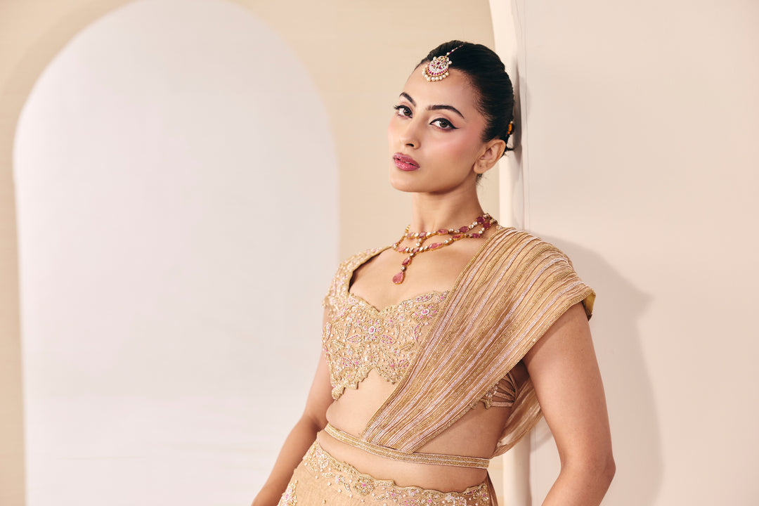 Tarini Champain Fish Cut Lehenga Set