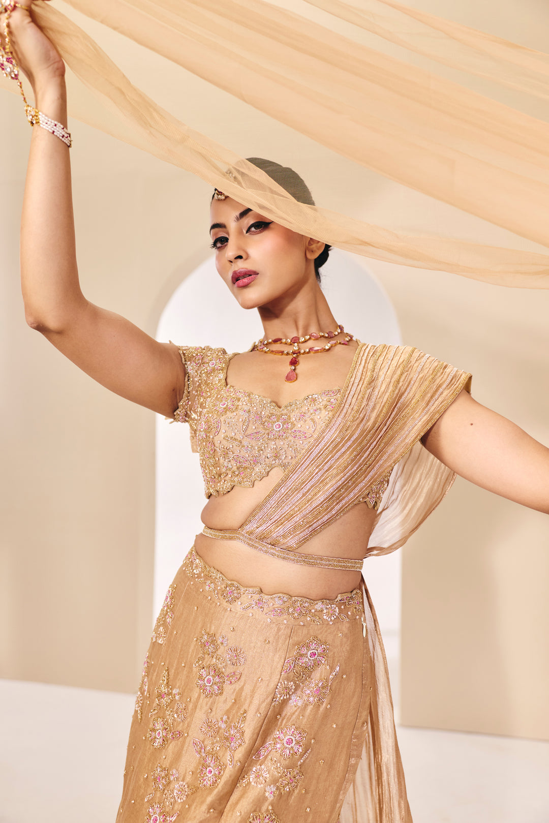 Tarini Champain Fish Cut Lehenga Set