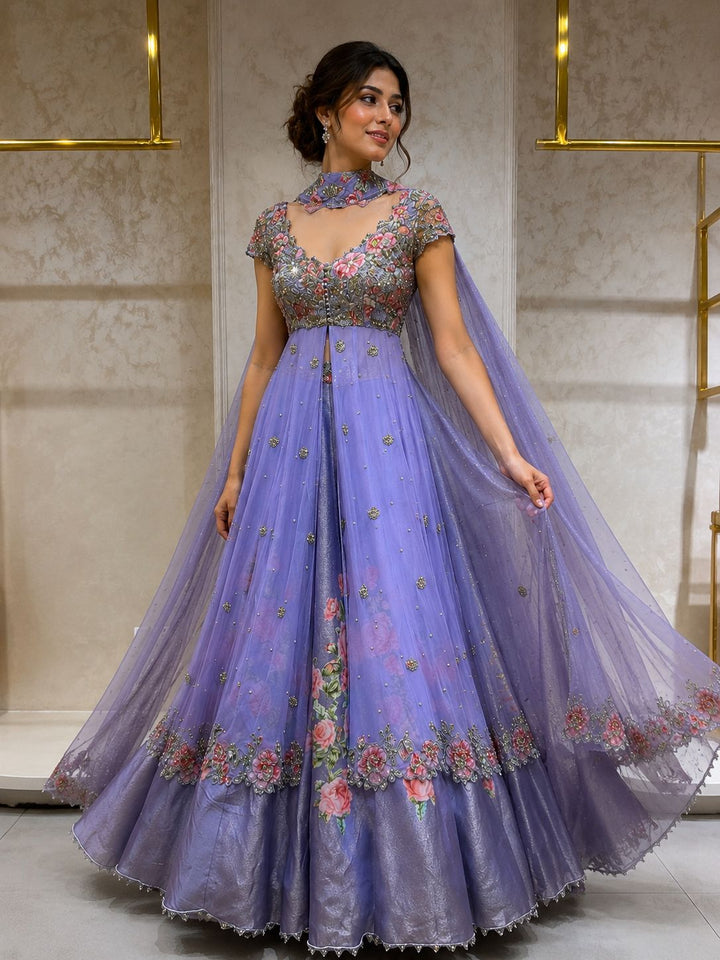 Lavender Peonies Overlay Lehanga Set