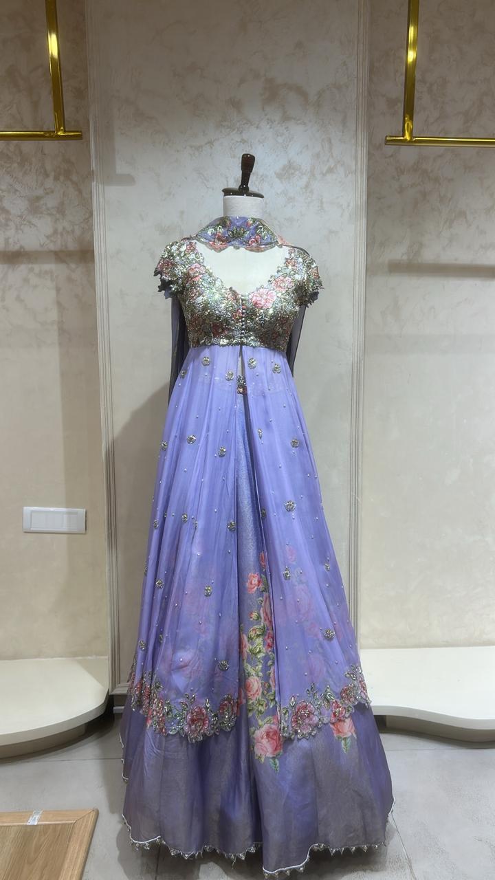 Lavender Peonies Overlay Lehanga Set