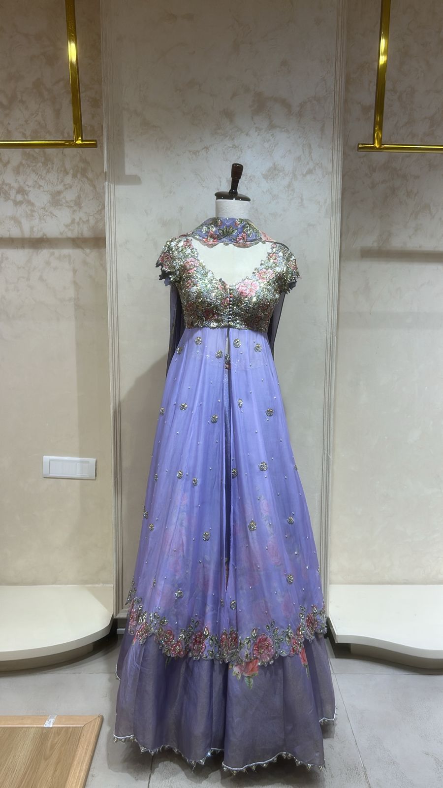 Lavender Peonies Overlay Lehanga Set