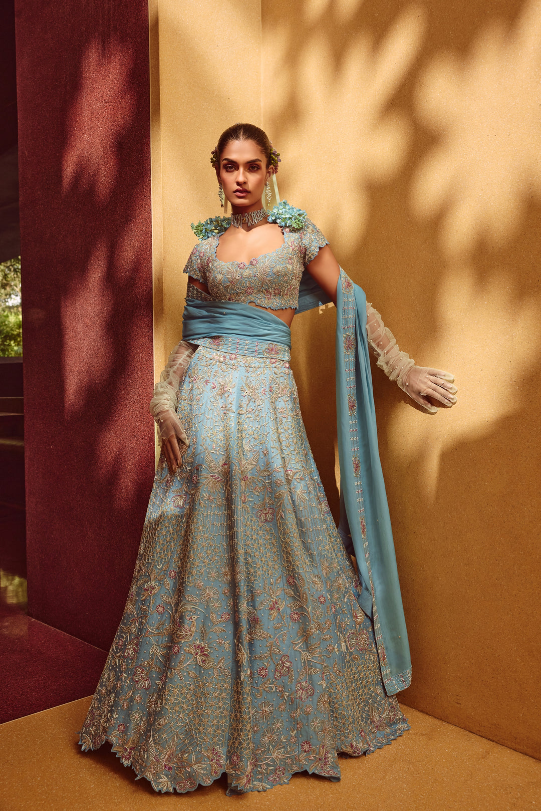 Afsana powder blue Lehanga set